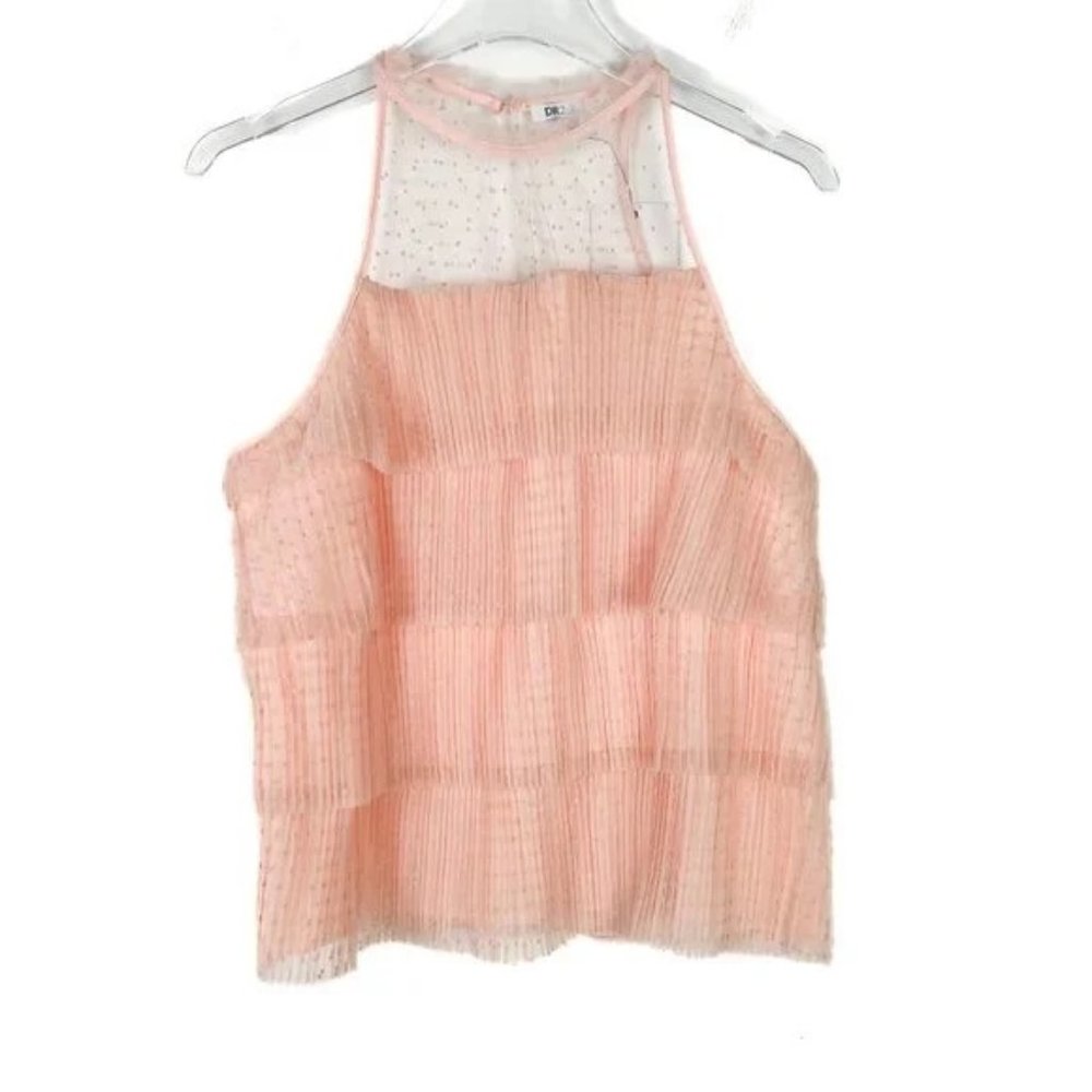 NWT DR2 Daniel Rainn Pleated Polka Dot Tiered Sleeveless Top Size Large L NEW